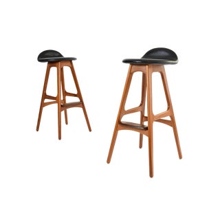 Mid-Century Danish Modern Teak Bar Stools by Erik Buch - a Pair For Sale