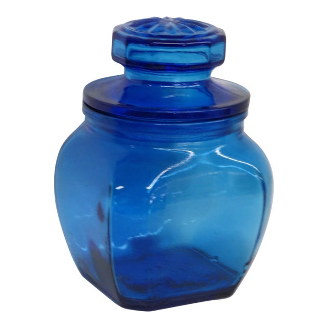 Anchor Hocking Deep Cobalt Blue Glass Apothecary Jar VTG Canister With Lid 4750b For Sale