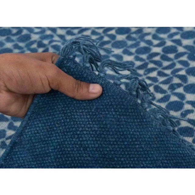 Blue Indigo Hand Woven Bohemian Cotton Flatweave Kilim Rug, Boho Blue Rug 5x7Ft. For Sale - Image 9 of 18