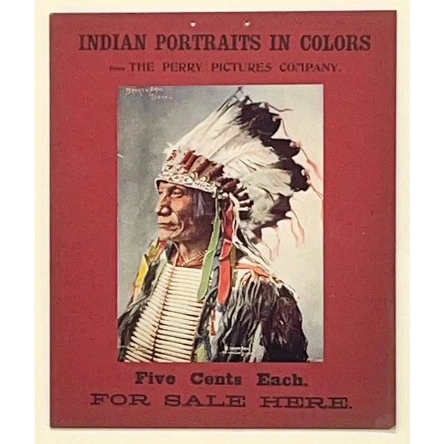 Rare original antique general store display sign/card to sell the photographers cards featuring famous American Indians....
