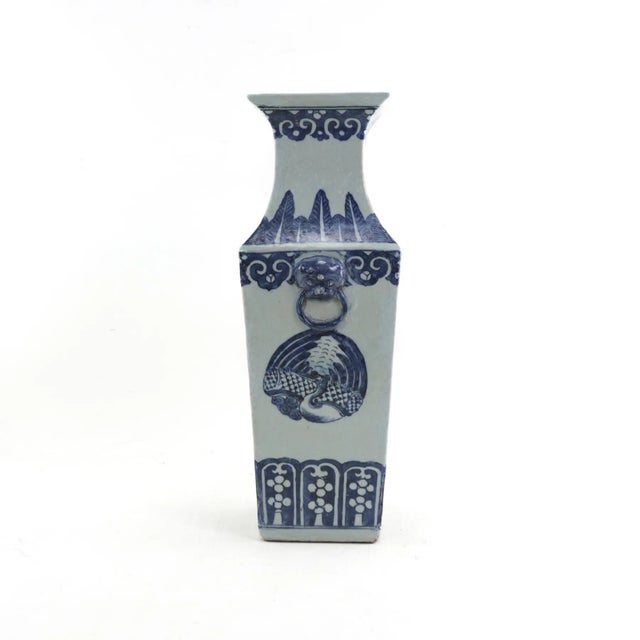 Chinese Antique Chinese Celadon-Ground Underglaze-Blue and White Square Vase With Phoenix Motif For Sale - Image 3 of 12