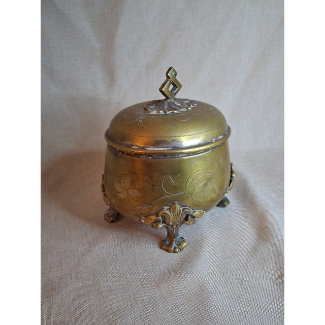 Antique 19th Century Brass Etrog Box Engraved Sukkot Citron Footed Judaica For Sale - Image 18 of 18
