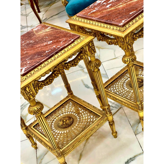 Stone 1990s French Style Marble Topped Side Table Set – Gold Accents, Elegant Design For Sale - Image 7 of 8