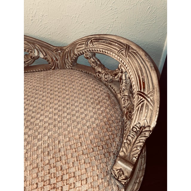 Champagne Ornate Vintage French Styled Carved Wood Bench or Settee With Upholstered Seat For Sale - Image 8 of 12