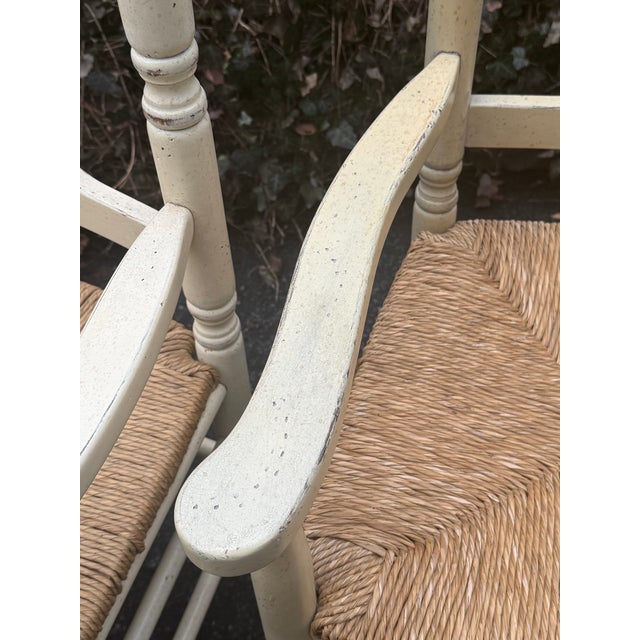 Pair of Italian Painted Rush Seat Armchairs For Sale In New York - Image 6 of 11