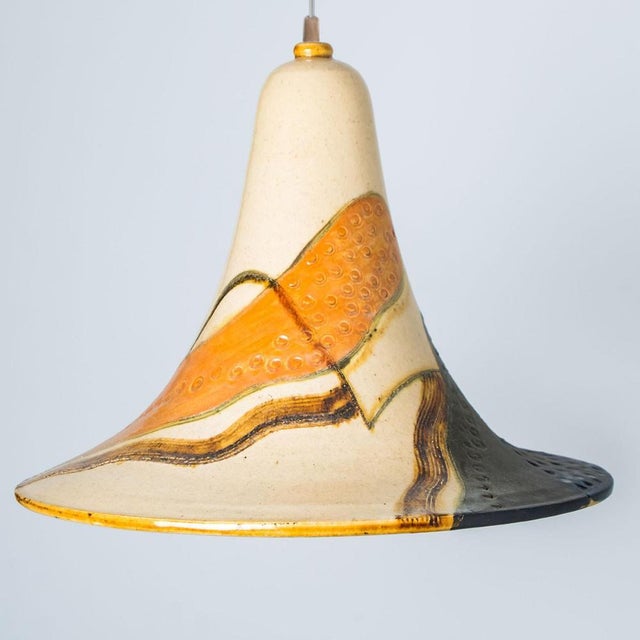 Cone Beige Orange Ceramic Pendant Light, 1970 For Sale - Image 10 of 15