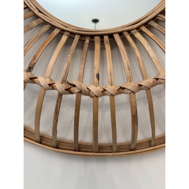 Large Coastal Rattan Round Wall Mirror For Sale - Image 10 of 12