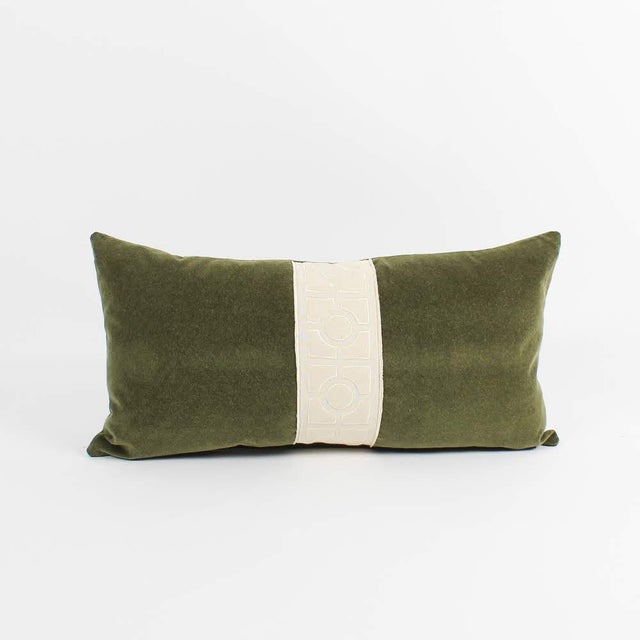 Olive Green Mohair Fretwork Lumbar Pillow Chairish