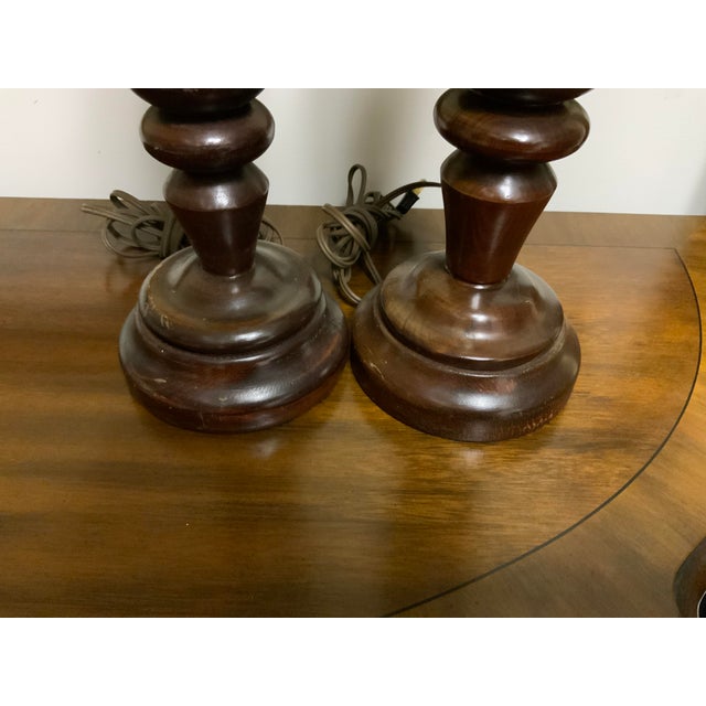 Late 20th Century 20th Century Wood Bobbin Lamps - a Pair For Sale - Image 5 of 10