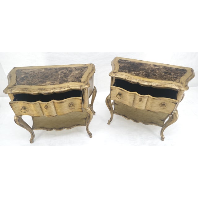 Pair of Fine Cabriole Leg Marble Top One Drawer End Tables Night Stands MINT For Sale - Image 14 of 18