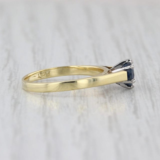 0.50ct Blue Sapphire Solitaire Ring 18k Yellow Gold Platinum Sz 5 Cathedral Band For Sale - Image 4 of 7