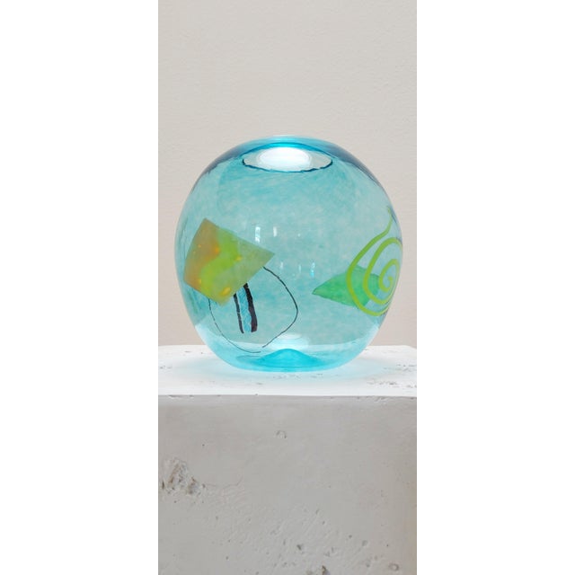 Blue Pizzichillo + Gordon Signed Art Glass Vase 7" Sphere For Sale - Image 8 of 8