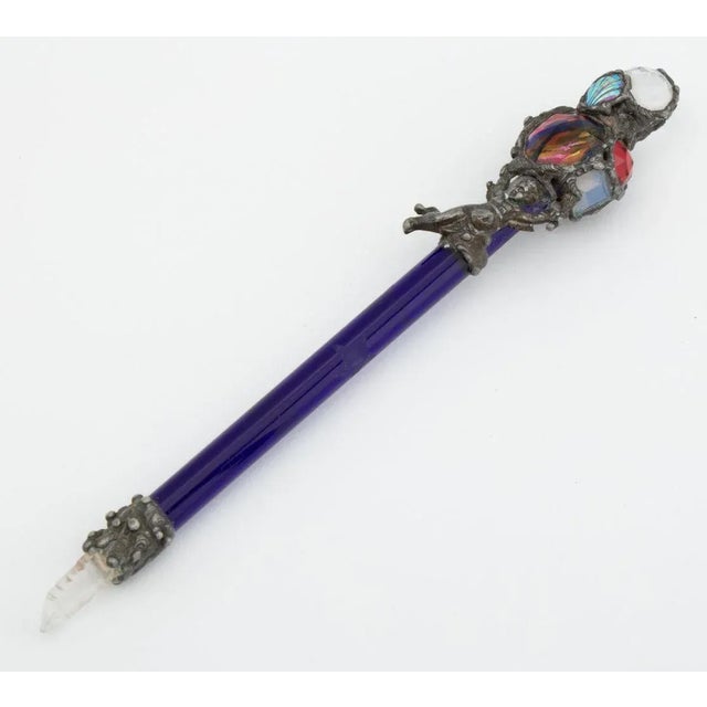 Cobalt Blue Glass & Rock Crystal Wands, 2 For Sale - Image 4 of 6