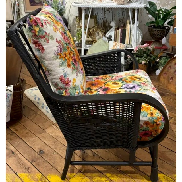 Vintage Rattan Chair With Floral Cushions For Sale - Image 4 of 6