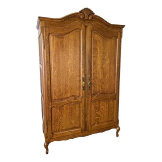 Vintage French Louis XVI Style Carved Oak 2-Door Wardrobe For Sale