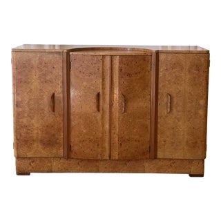 1930s Art Deco Blonde Burl Wood Sideboard For Sale