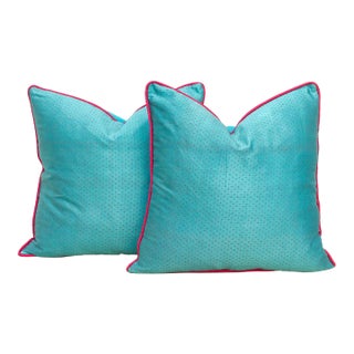 Pair of Sajar Blue Dotted Ahir Handloom Pillows For Sale
