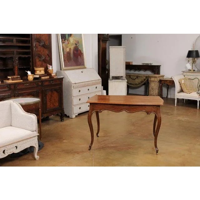 Wood Early 19th Century Italian Rococo Oak Table with Carved Apron and Cabriole Legs For Sale - Image 7 of 12