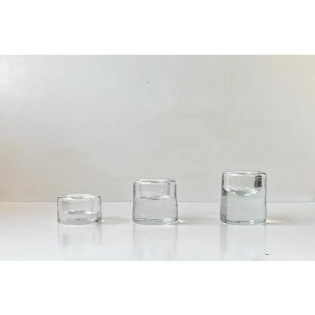 Scandinavian Modern Ice Glass Tealight Candleholders, 1980s, Set of 3 For Sale - Image 3 of 6