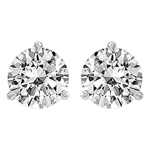 18k White Gold 3.00 Carat Stud Earrings, A Pair For Sale