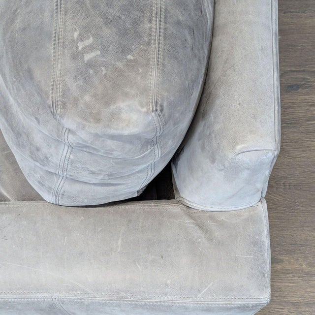 Animal Skin Restoration Hardware Maxwell 3-Seat Modern Gray Leather Sofa For Sale - Image 7 of 8