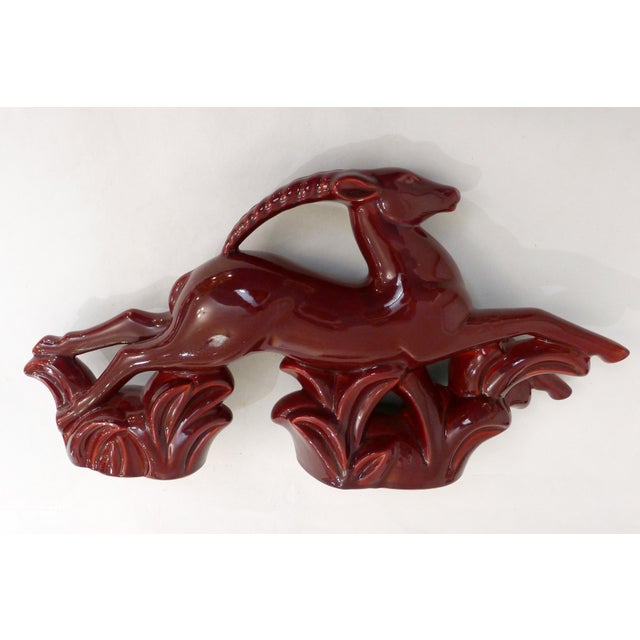Large Art Deco Sculpture of a Leaping Gazelle in Earthenware with Red Glaze, 1930s-1940s For Sale - Image 11 of 14