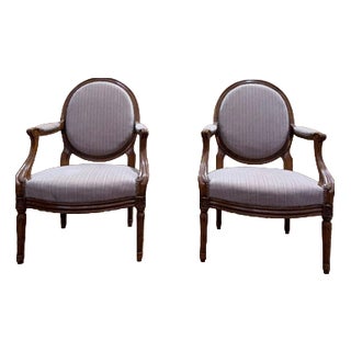 Large Louis XVI Medallion Armchairs, Set of 2 For Sale