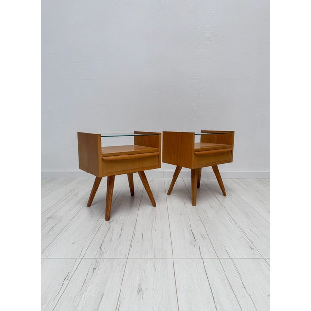 Mid-Century Walnut Nightstands with Glass Shelves, 1960s, Set of 2 For Sale - Image 10 of 10