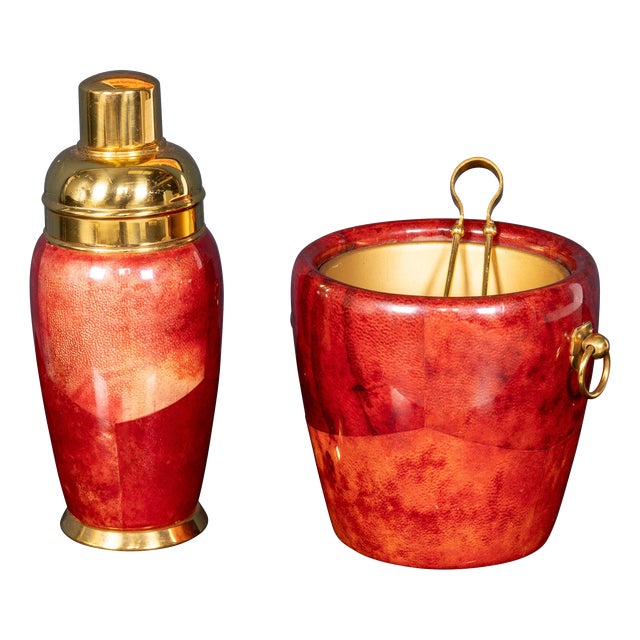 Vintage Italian Cocktail Shaker and Ice Bucket by Aldo Tura, 1960, Set of 2 For Sale