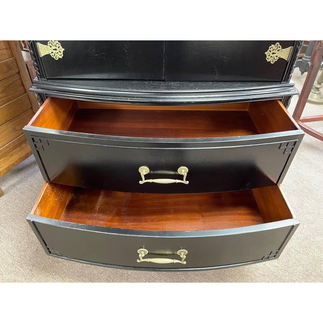Antique Solid Mahogany Oriental Chest of Drawers, Black Satin Lacquer, Refinished, Brass Hardware For Sale In New York - Image 6 of 13