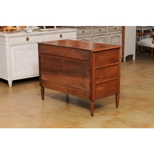 Brown Late 18th Century French 1790s Louis XVI Period Cherry Three-Drawer Commode with Fluted Side Posts For Sale - Image 8 of 13