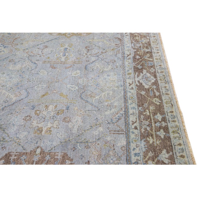 Textile Apadana's Artisan Collection Handmade Floral Gray Wool Rug For Sale - Image 7 of 9