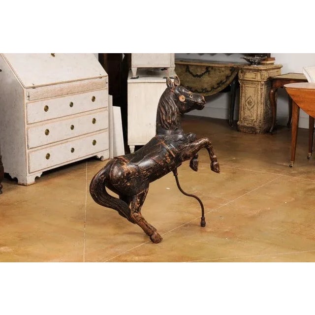 Late 19th Century French Carved Carousel Prancing Horse Sculpture with Patina For Sale - Image 9 of 13