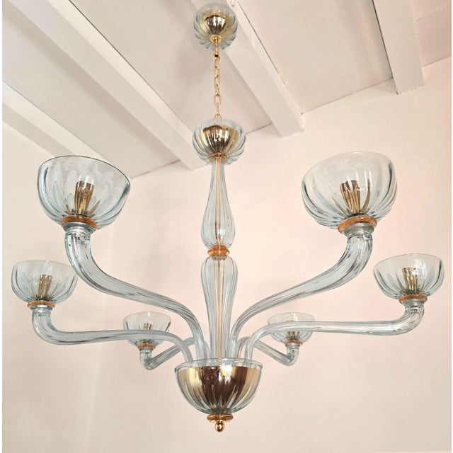 Barovier & Toso 1980s Light Blue Murano Glass Chandelier For Sale - Image 4 of 14