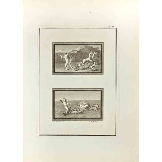 Hunting Cupid from "Antiquities of Herculaneum" is an etching on paper realized by Roccus Pozzi in the 18th Century....
