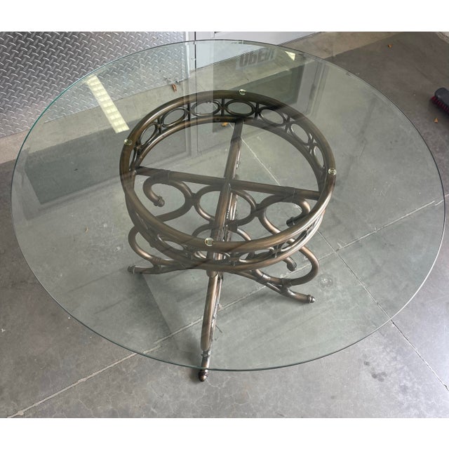 Brown Vintage Lexington Tommy Bahama Landara Leather Wrapped Metal Bistro Table W/ 42” Glass Top For Sale - Image 8 of 8