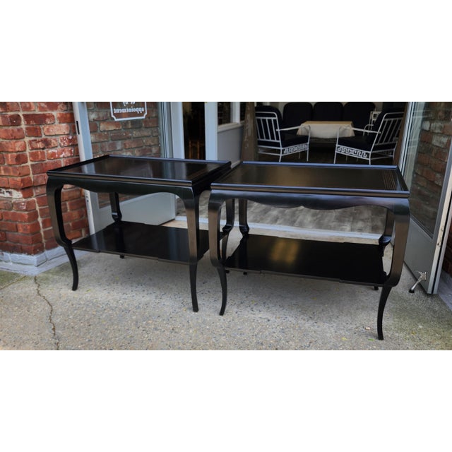 Late 20th Century Pair of Rose Tarlow Style Black Lacquer Chinoiserie Side Tables For Sale - Image 13 of 18