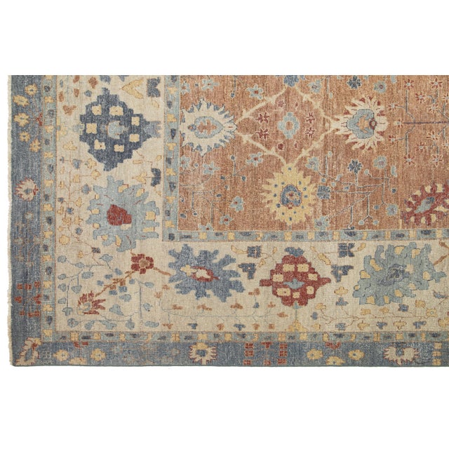 Brown Apadana's Handmade Modern Tabriz-Style Oversized Indian Wool Rug For Sale - Image 10 of 12