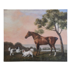 Mid-20th Century Signed - Horse With Two Dogs in a Coastal Landscape, Oil on Canvas