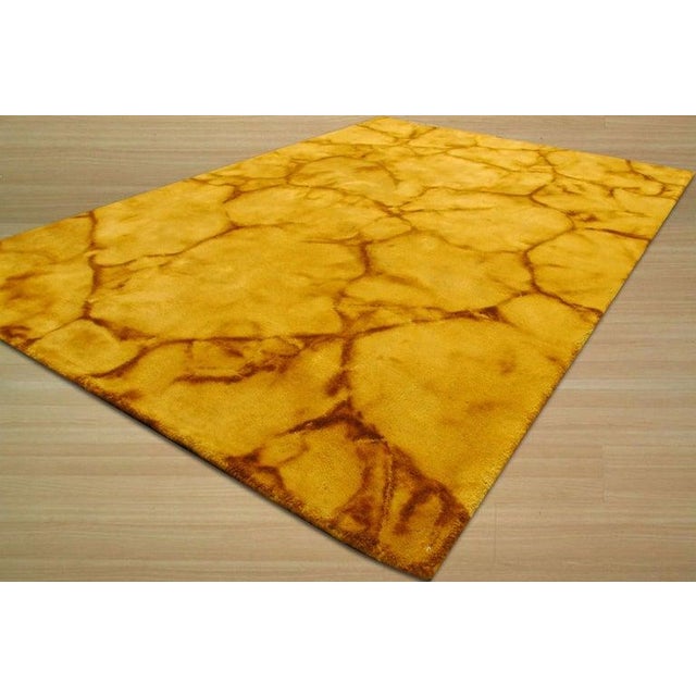 Contemporary 2x10 Yellow Hand-Knotted Wool Cracked Earth Texture Geometric Modern Carpet Rug For Sale - Image 3 of 3
