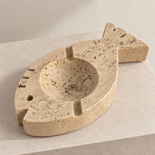 Italian Travertine Marble Fish Ashtray attributed to Fratelli Mannelli, 1970s For Sale - Image 3 of 8