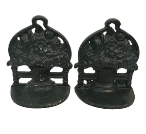 Cast Iron Flower Basket Bookends - a Pair