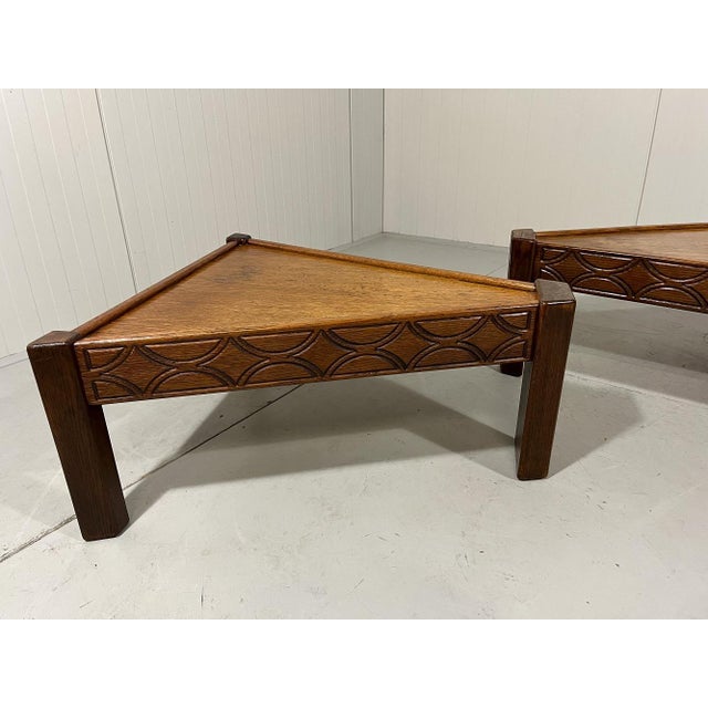 Brutalist Triangular Shaped Oak Coffee Side Tables, 1970s, Set of 2 For Sale - Image 15 of 18