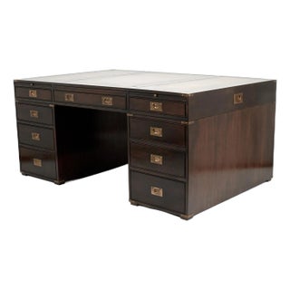 Antique English Campaign Leather Top Partners Desk For Sale