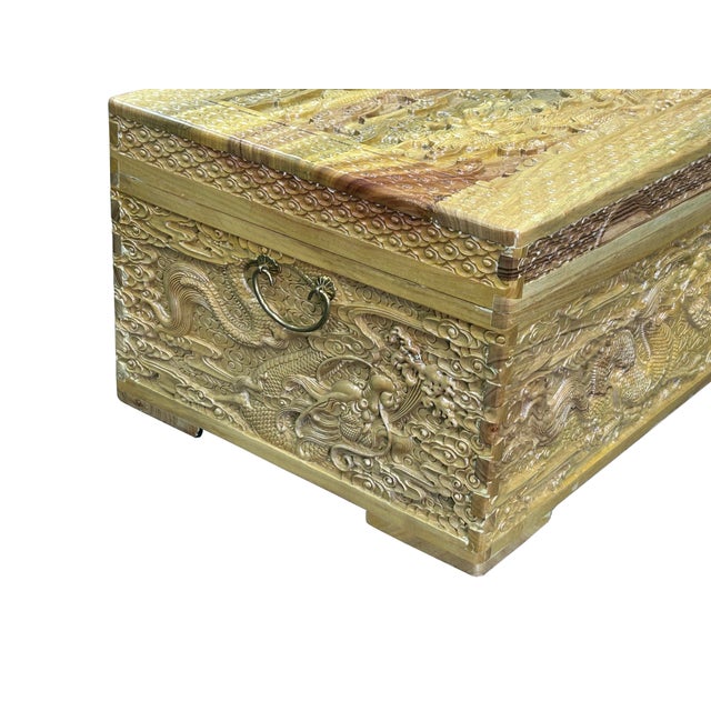 1990s 1990s Light Tan Brown Dragon Carving Camphor Wood Trunk Chest For Sale - Image 5 of 13