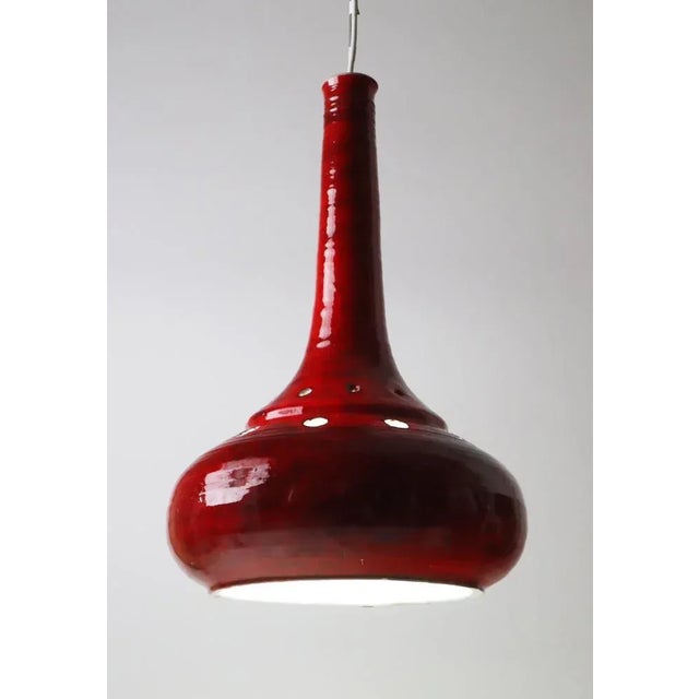 1970s Large Mid-Century Red Pottery Pendant Lamp, 1970s For Sale - Image 5 of 9