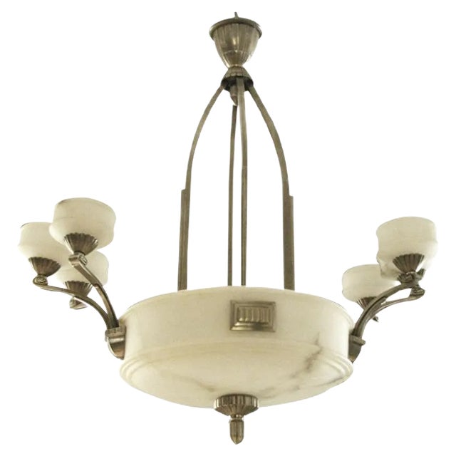 French Art Deco Alabaster Chandelier, 1925 For Sale