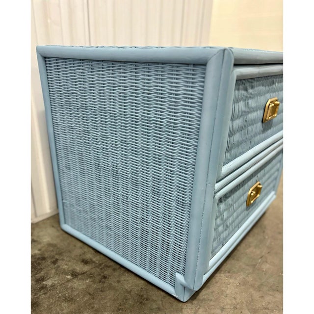 Late 20th Century Coastal Chic Rattan Wicker Dresser & Nightstand Set For Sale - Image 5 of 12