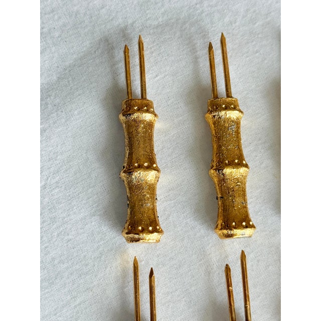 Vintage Hollywood Regency Gilt Bamboo Corn Holders Set of 8 For Sale - Image 4 of 11
