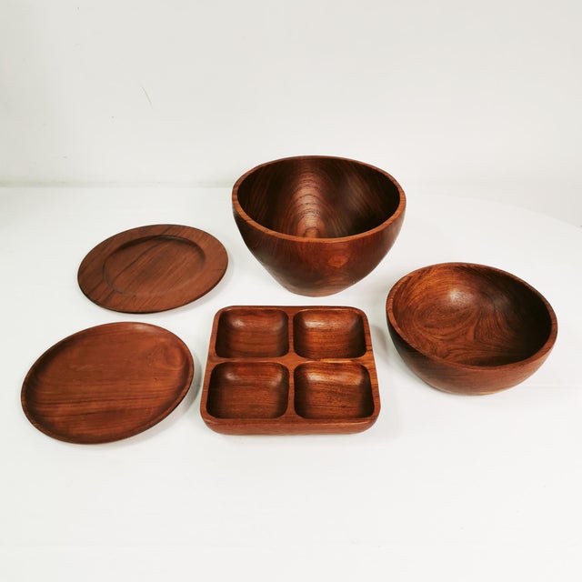 Mid-Century Teak Dinnerware Set, 1960s, Set of 5 For Sale - Image 12 of 13